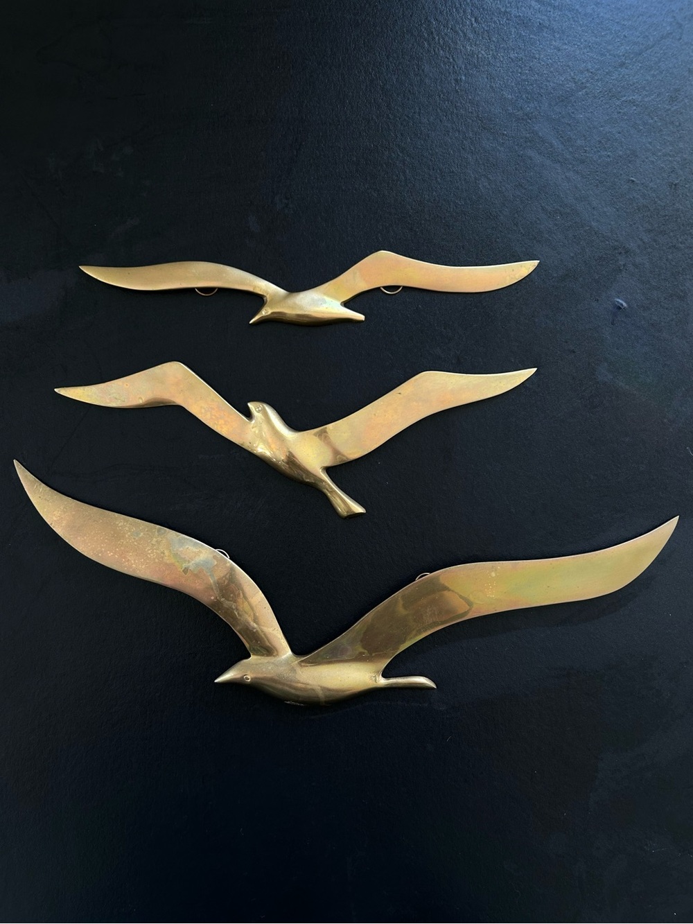 MCM Brass Seagulls Wall Hanging Trio - Gold Bird Sculptures Vintage